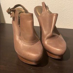 Brown leather high heels